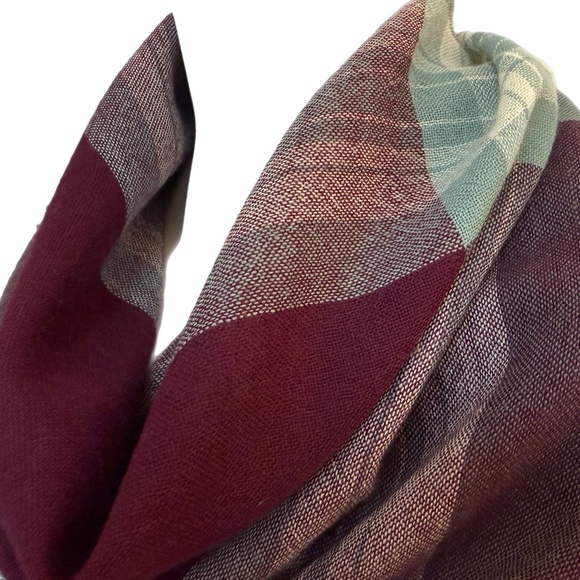 Dalgleish Scotland Vintage 100% Wool Tartan Scarf  – Burgundy, Grey & Aqua - Picture 5 of 9
